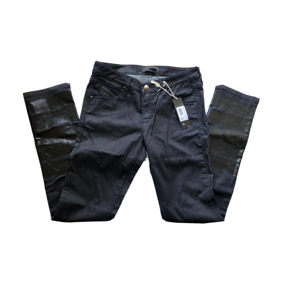 Diesel Black Gold Dark Navy Ceress Leather Jeans - Picture 2 of 12